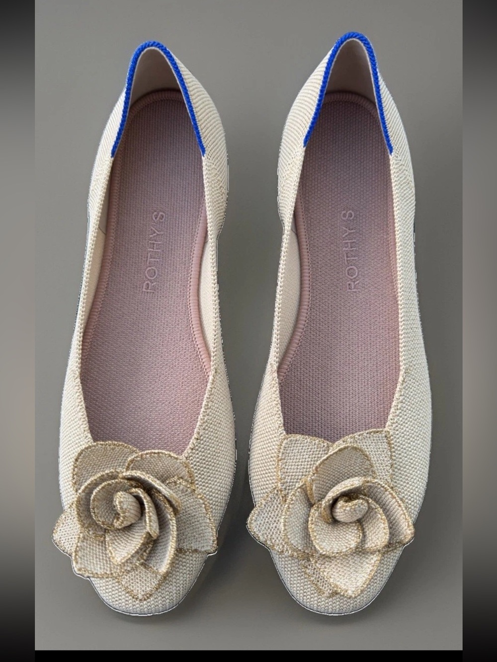 Rothy's The Petal Square Love Bird Womens Size 10.5 Beige Slip On Ballet Flats